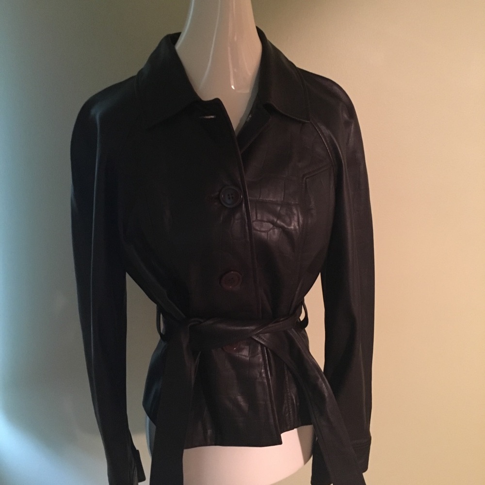 Jones New York embossed leather belted jacket.